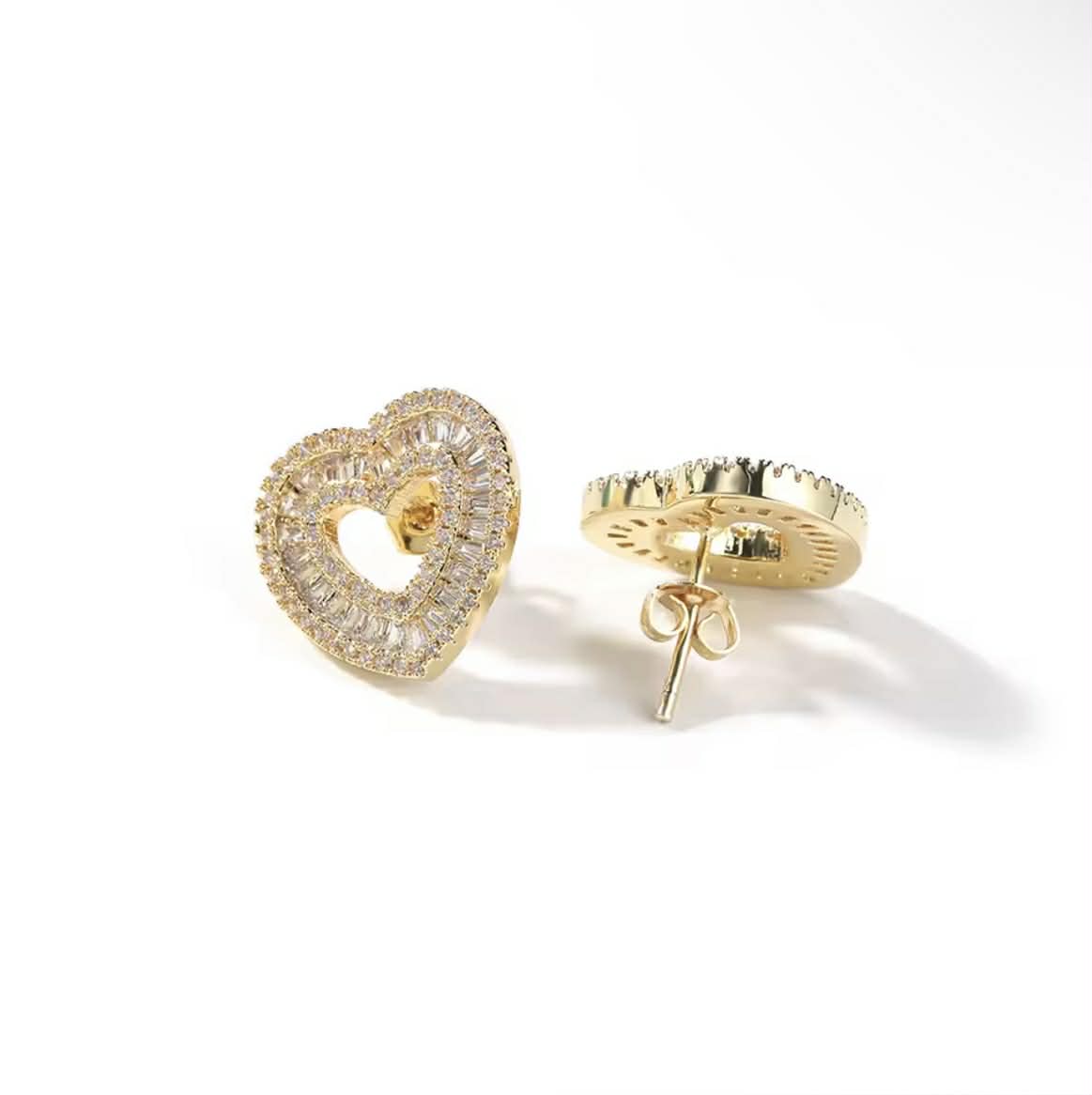 Golden Iced Heart Stud Earrings